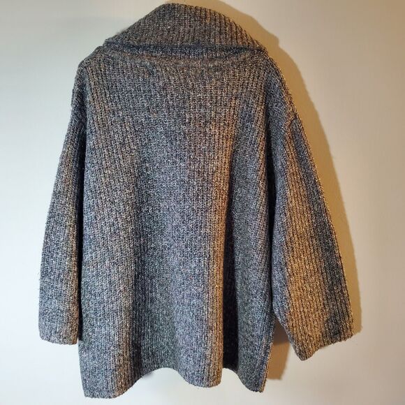 Design Options L Gray Cowl Sweater Oversize Shell Button 3/4 Sleeve Lagenlook - Picture 3 of 10